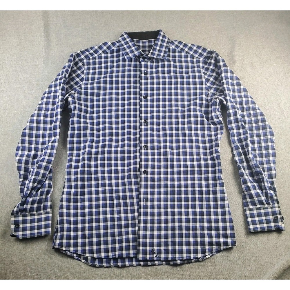 State & Liberty Shirt Mens M Gingham Button Down Slim 4 Way Stretch Performance